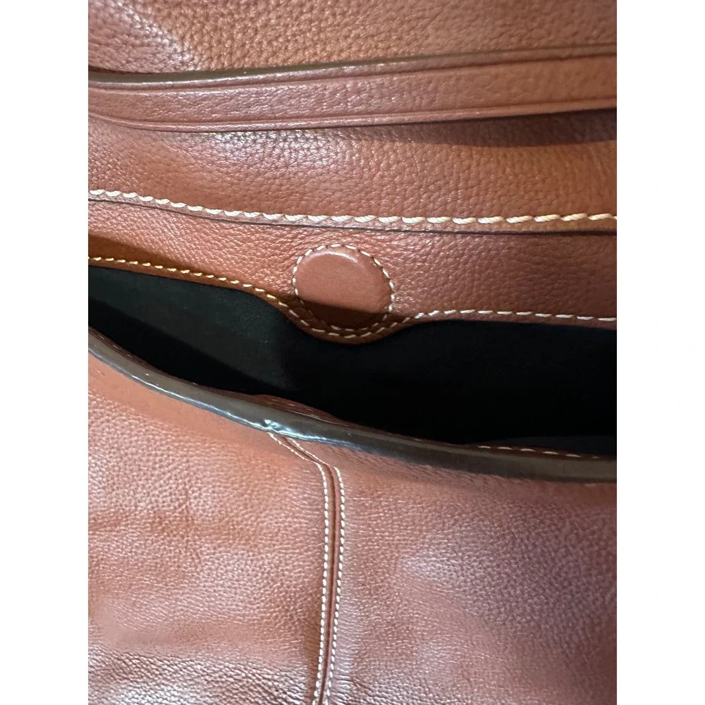Cole Haan Brown Pebbled Leather Tote Shoulder Bag Tassel Drawstring Whipstitch